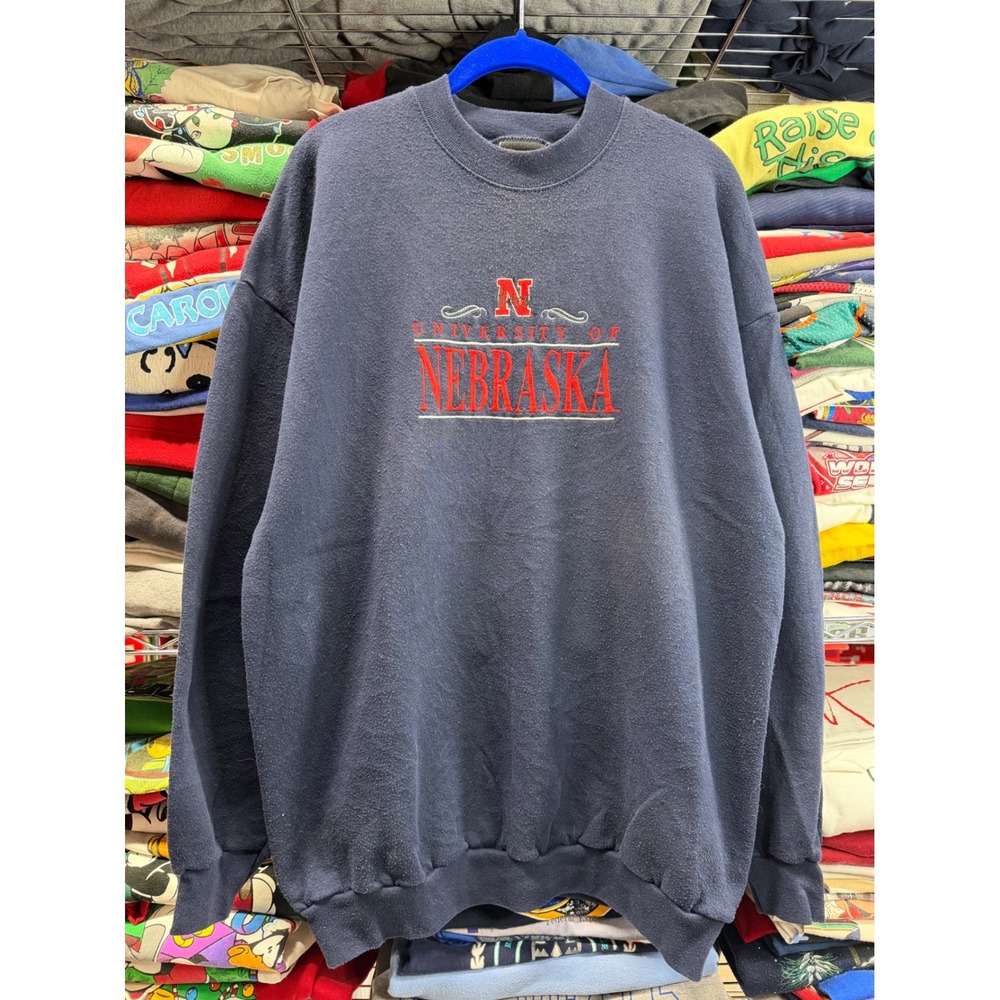 Vintage TSI University of Nebraska Sweatshirt Mens XL Navy Blue Embroidered Crew